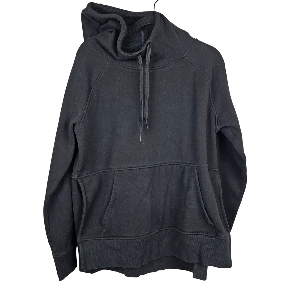 Athleta Women's Black Funnel Neck Fleece Pullover Hoodie Sweatshirt Medium